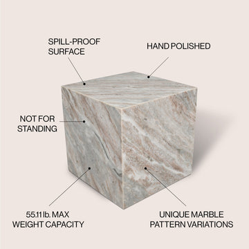 Felix 15" Contemporary Natural Marble Handmade Cube End Table - JONATHAN Y